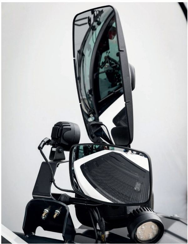 Electric mirror with de-icing and LED work light