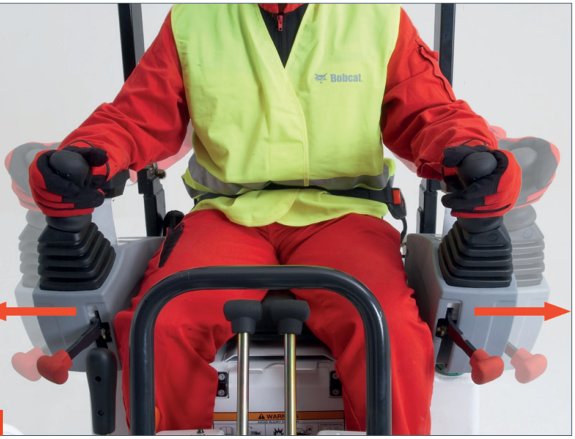 Bobcat E10z — Laiuse osas reguleeritavad juhtpuldid