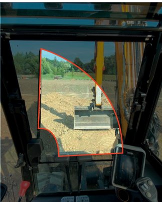 JCB 86C-2 — Tuuleklaas: punane joon tähistab klaasipuhasti ala