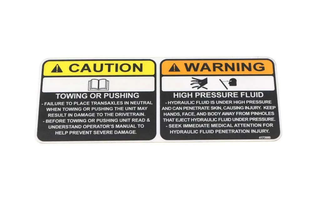 4173980 — DECAL-TOW FLUID PRESSURE WARN