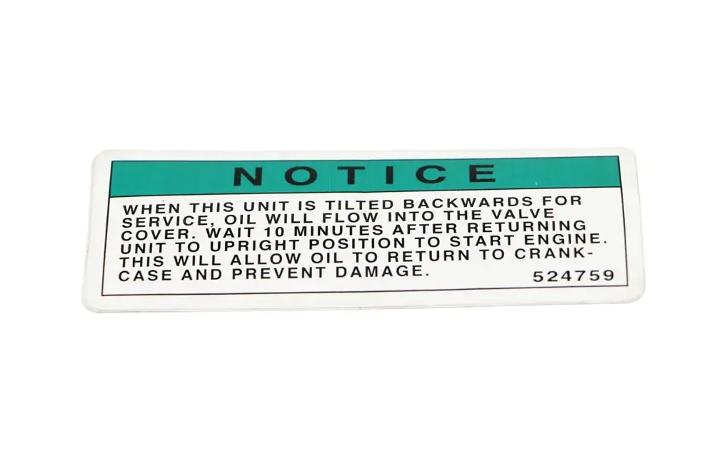 524759 — DECAL NOTICE OIL BACKFLOW